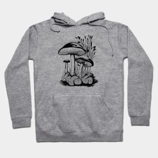 Mushroom line art wild garden collection tattoo style drawing Hoodie